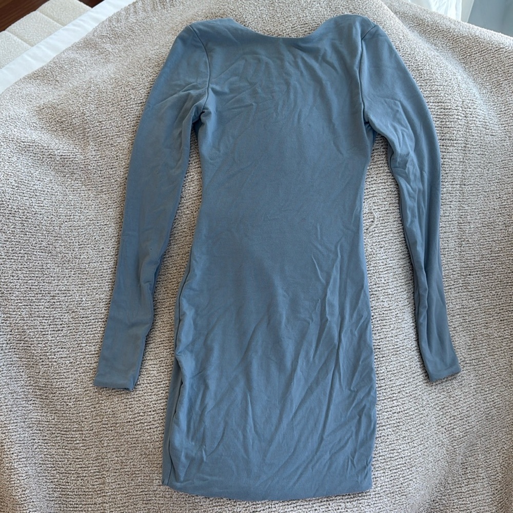 Oh Polly Steel Blue Backless Bodycon Dress
